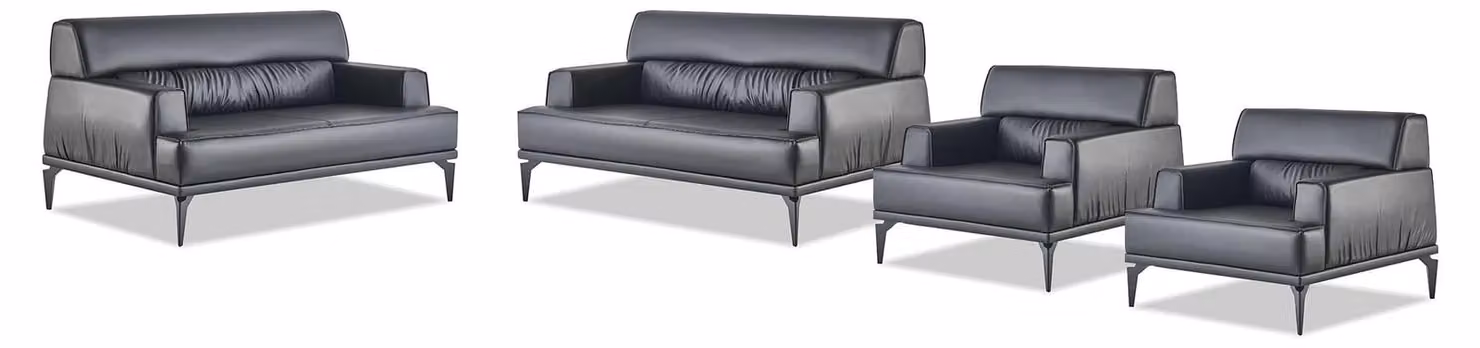 Sofa-Set Komplett Schwarz Sessel 2-Sitzer Ledersofas Modern Sitzmöbel