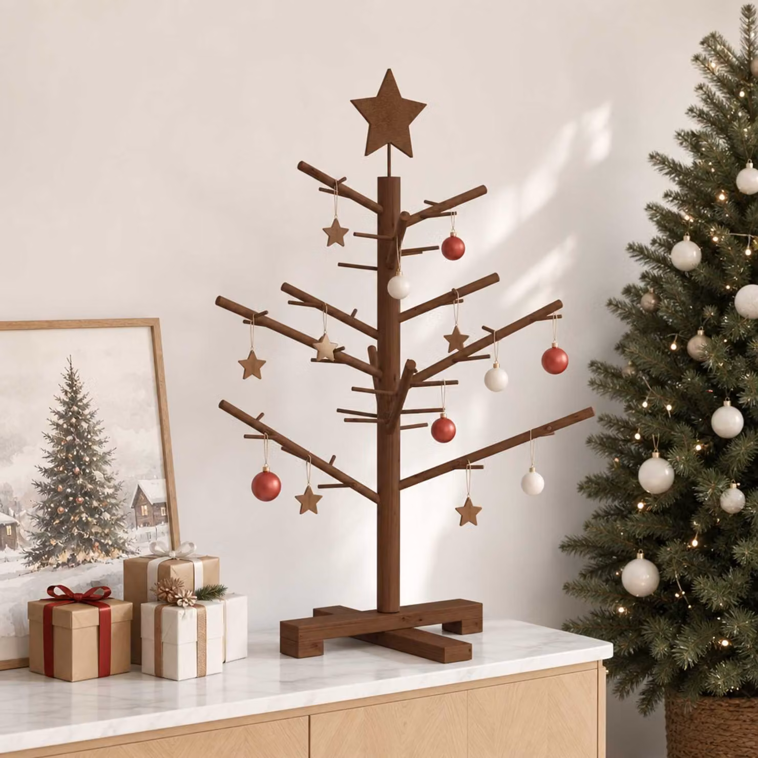 vidaXL Albero di Natale in legno 75 cm Bambù e legno di pino massello