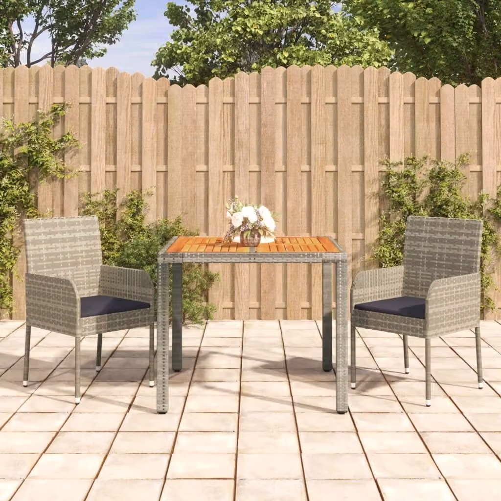 The Living Store Set da pranzo da giardino in 3 pezzi con cuscini in poly rattan grigio
