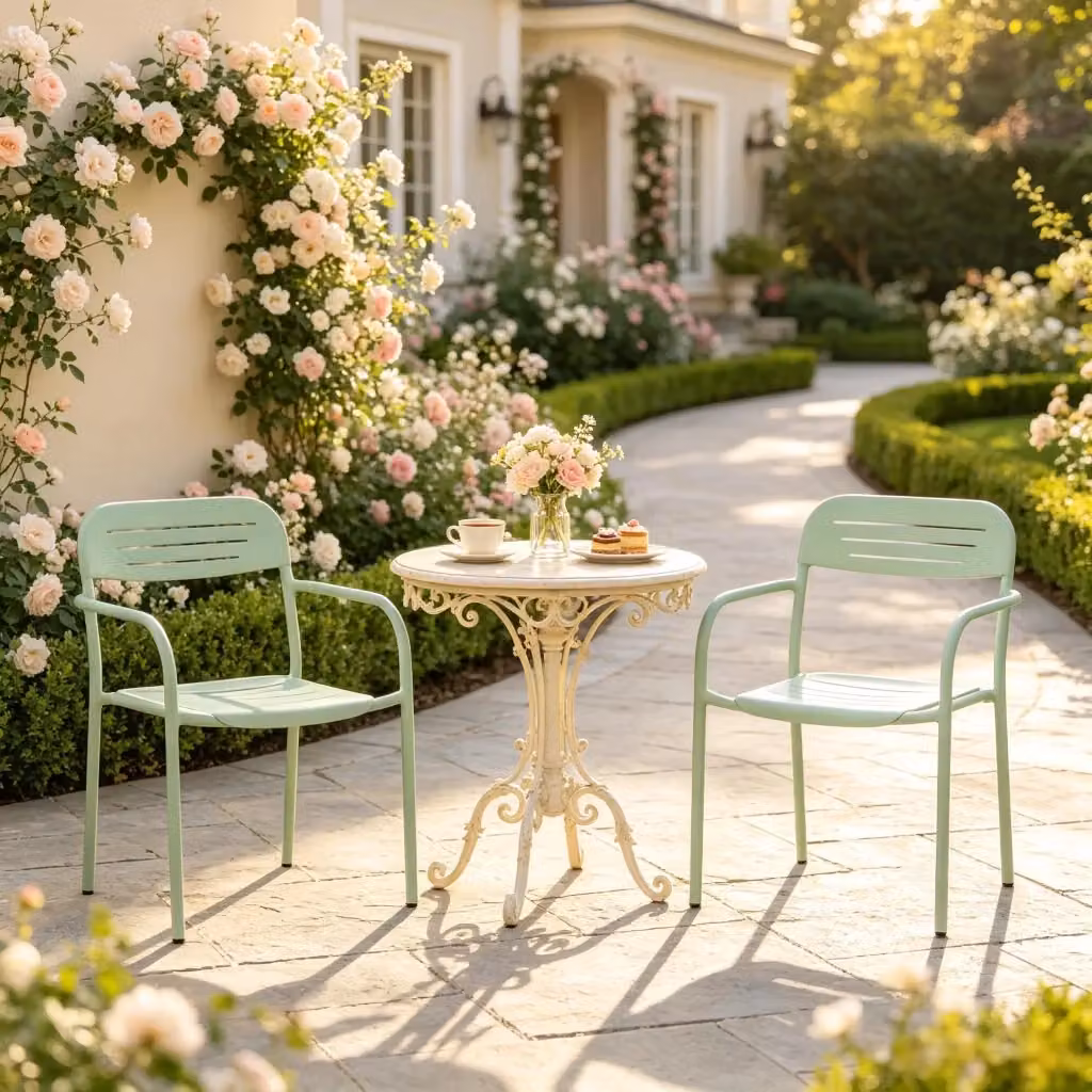 Set di 2 sedie da giardino REDOM in metallo verde con braccioli, impilabili, L: 56 cm, P: 58 cm, H: 78 cm – 2