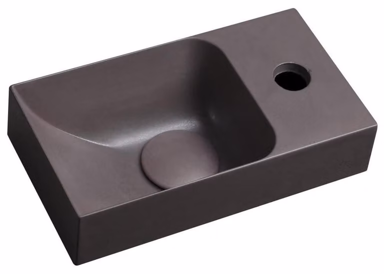 PICCOLINO Lavabo in cemento 30,8x10x17cm, foro per rubinetto a destra, marrone scuro