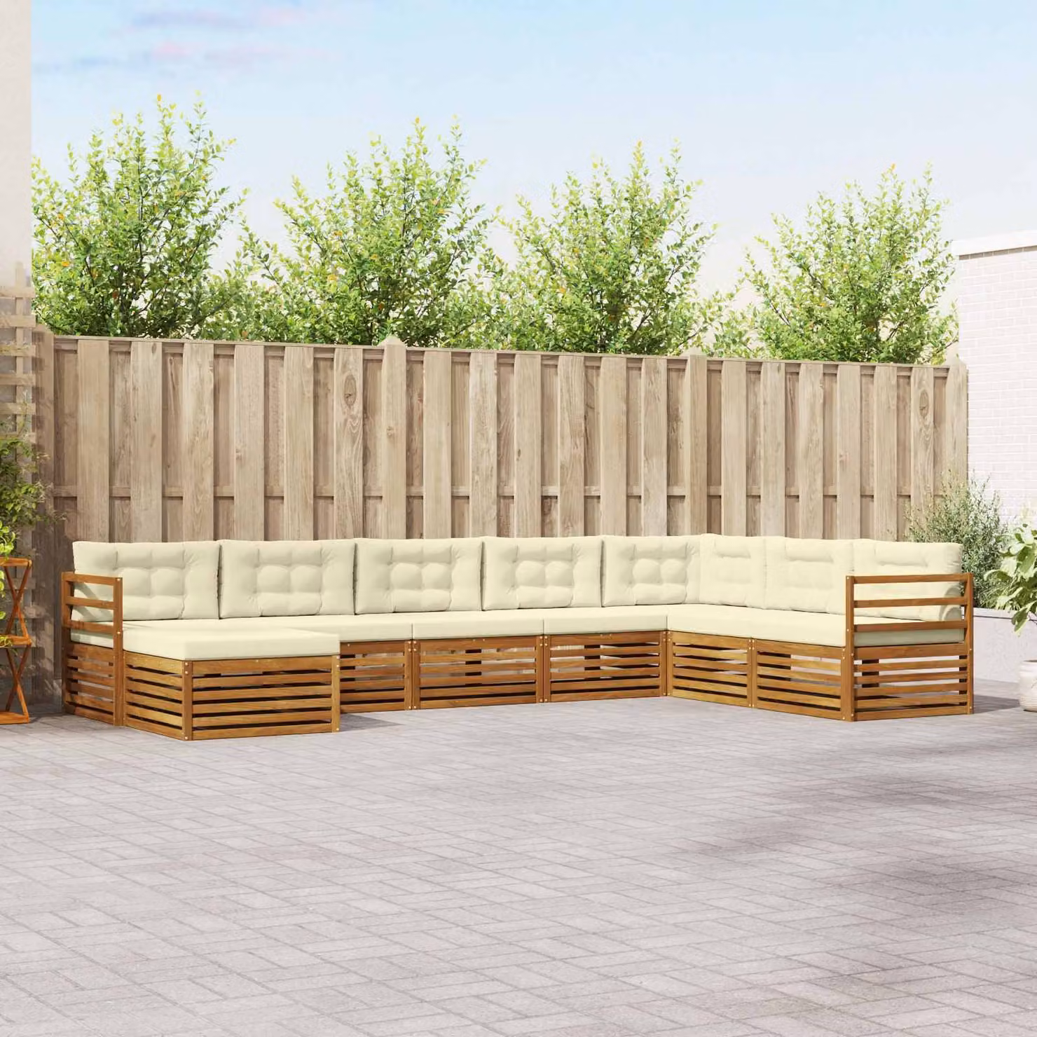 Set di divani da esterno vidaXL 8 pz in legno di acacia con cuscini beige e bianco per giardino e terrazza