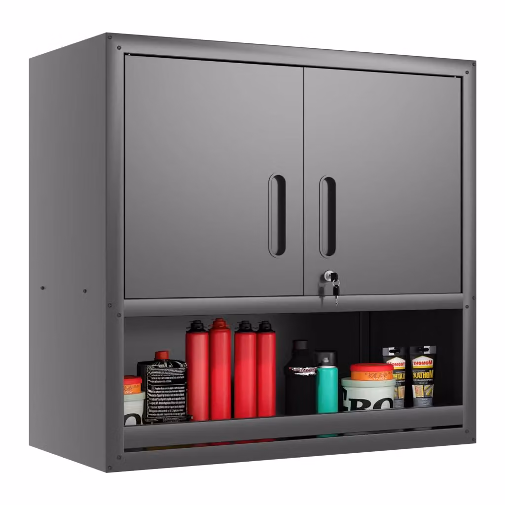 Armadio per utensili a parete Xylo in metallo grigio con porta chiudibile e ripiano regolabile L 60 cm, P 40 cm, H 77 cm – 2