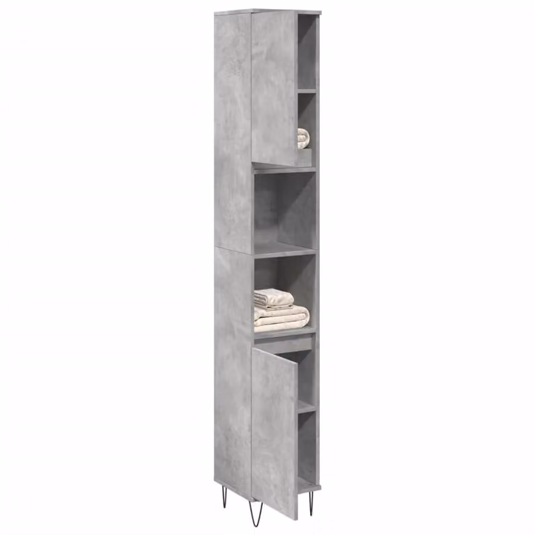Armadietto da bagno moderno vidaXL in legno e metallo grigio, sospeso, con ripiani interni e ante a battente, L: 30 cm, P: 30 cm, H: 190 cm