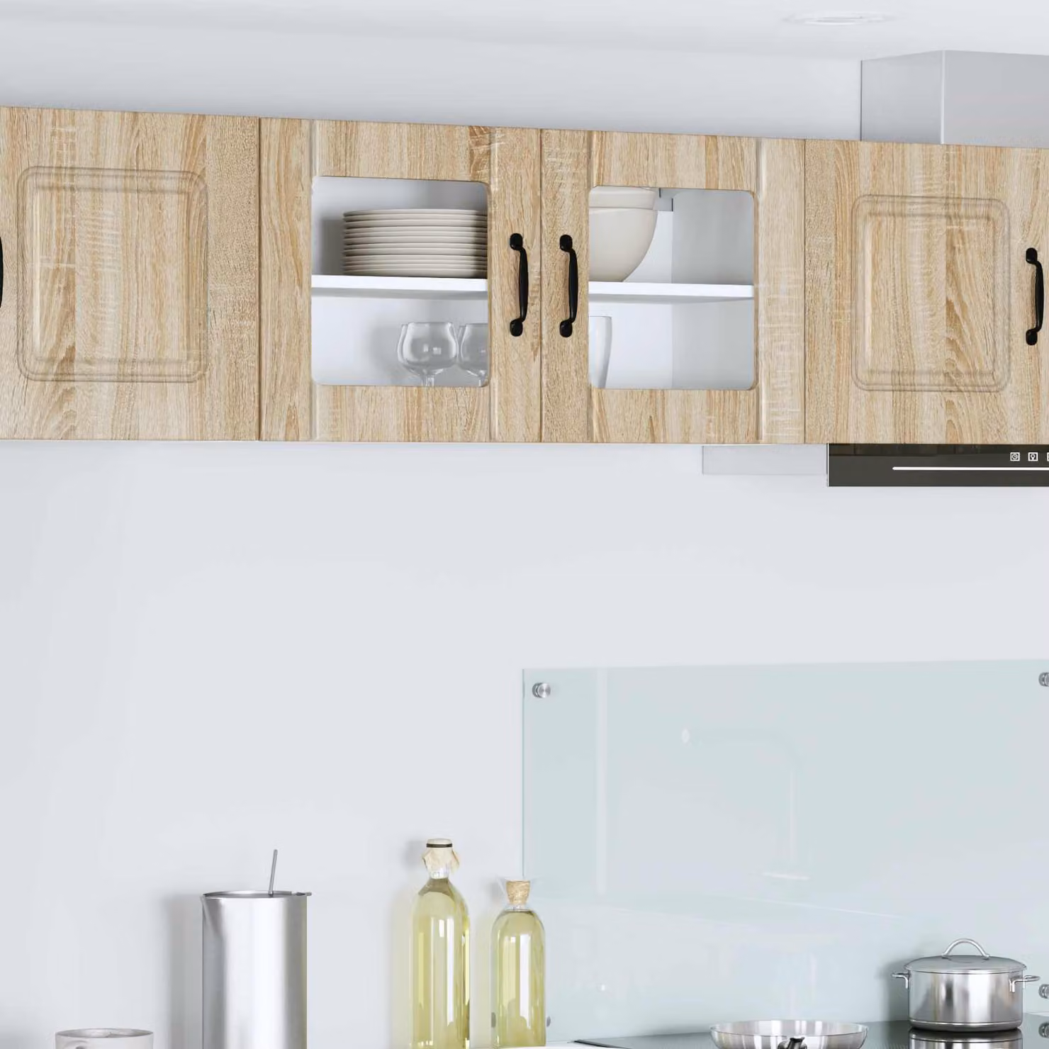 Mobile da parete LUCCA vidaXL in Rovere Sonoma con ante in vetro, L 80 x P 31 x H 40 cm