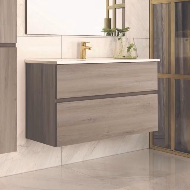 Mobile bagno sospeso Londres con due cassetti 100x45x59 cm colore rovere grigio