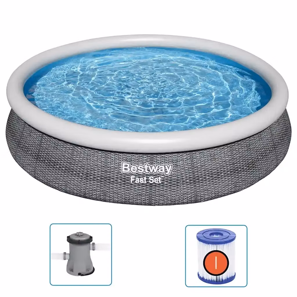 Set Piscina Rotonda Bestway in PVC con Filtro, Colori Grigio, Bianco e Blu, Diametro: 366 cm, Altezza: 76 cm – 2