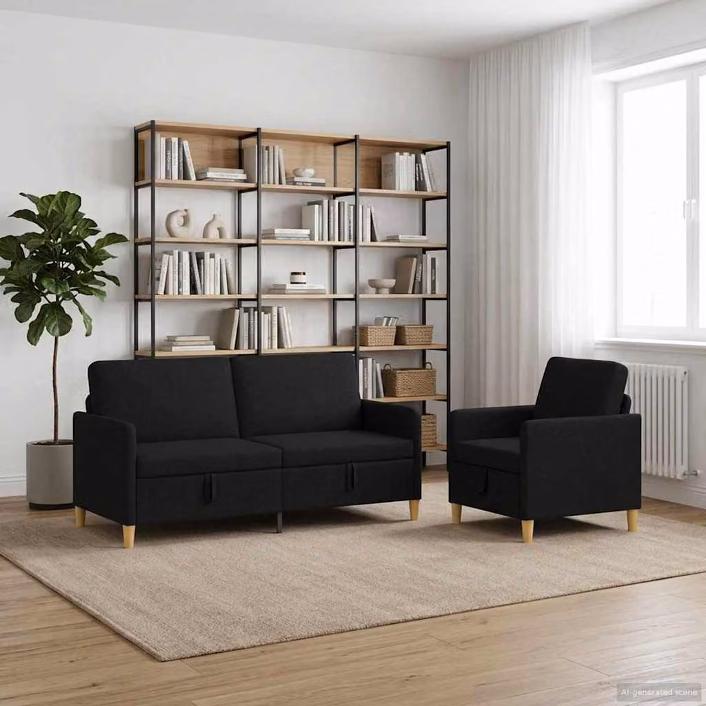 Set di divani moderni vidaXL composto da divano a 3 posti, divano a 2 posti e poltrona con seduta sollevabile e contenitore, rivestimento in tessuto nero o marrone per il tuo soggiorno