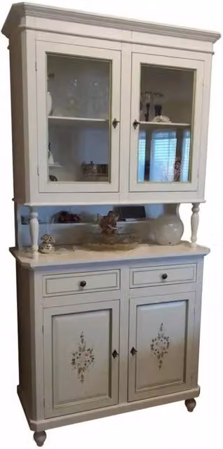 Cristalliera Mobili 2G in legno con ante in vetro e decori floreali bianca e verde L: 104 cm, P: 43 cm, H: 208 cm – 4