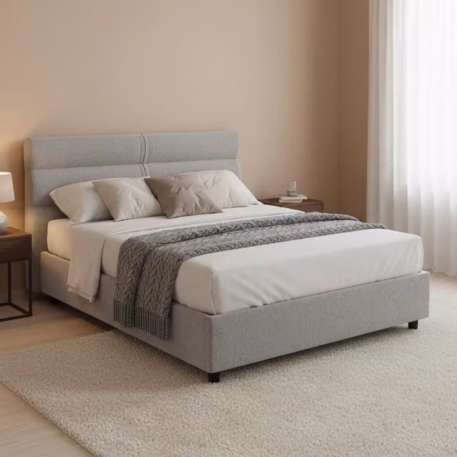 Letto Brinzio DMORA con contenitore a sollevamento e materasso incluso, Grigio, L 120 x P 200 cm – 1