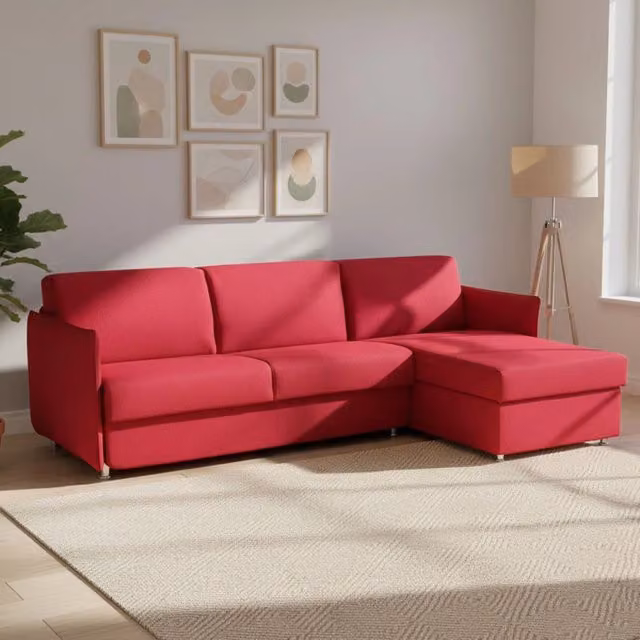 Divano Letto Scordia DMORA con Penisola Sfoderabile Made in Italy, L/P: 260 x 160 cm, Rosso – 1