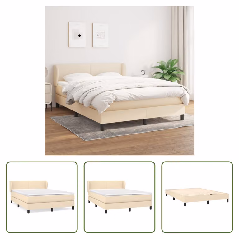 The Living Store Letto a molle con materasso crema 140x190 cm in tessuto