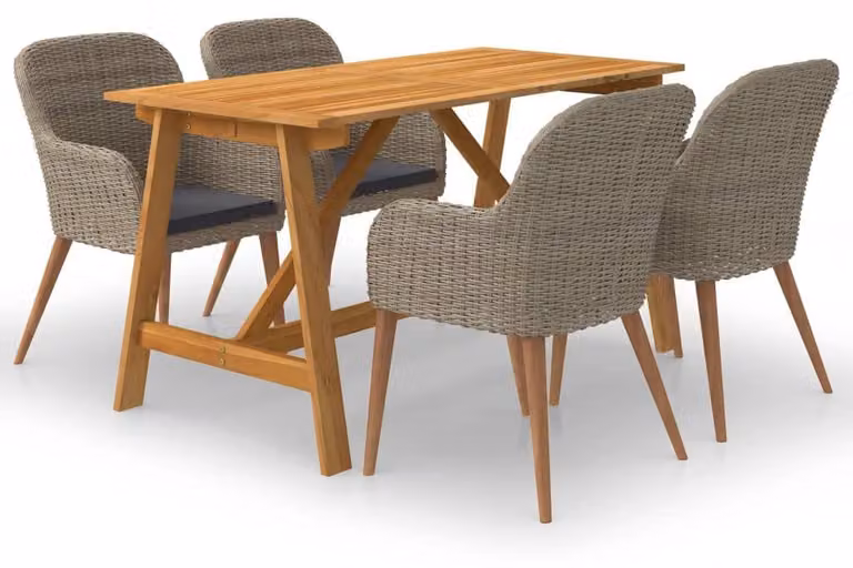 Set da giardino in legno di acacia, 5 pezzi, colore marrone, con rivestimento in rattan PE resistente agli agenti atmosferici