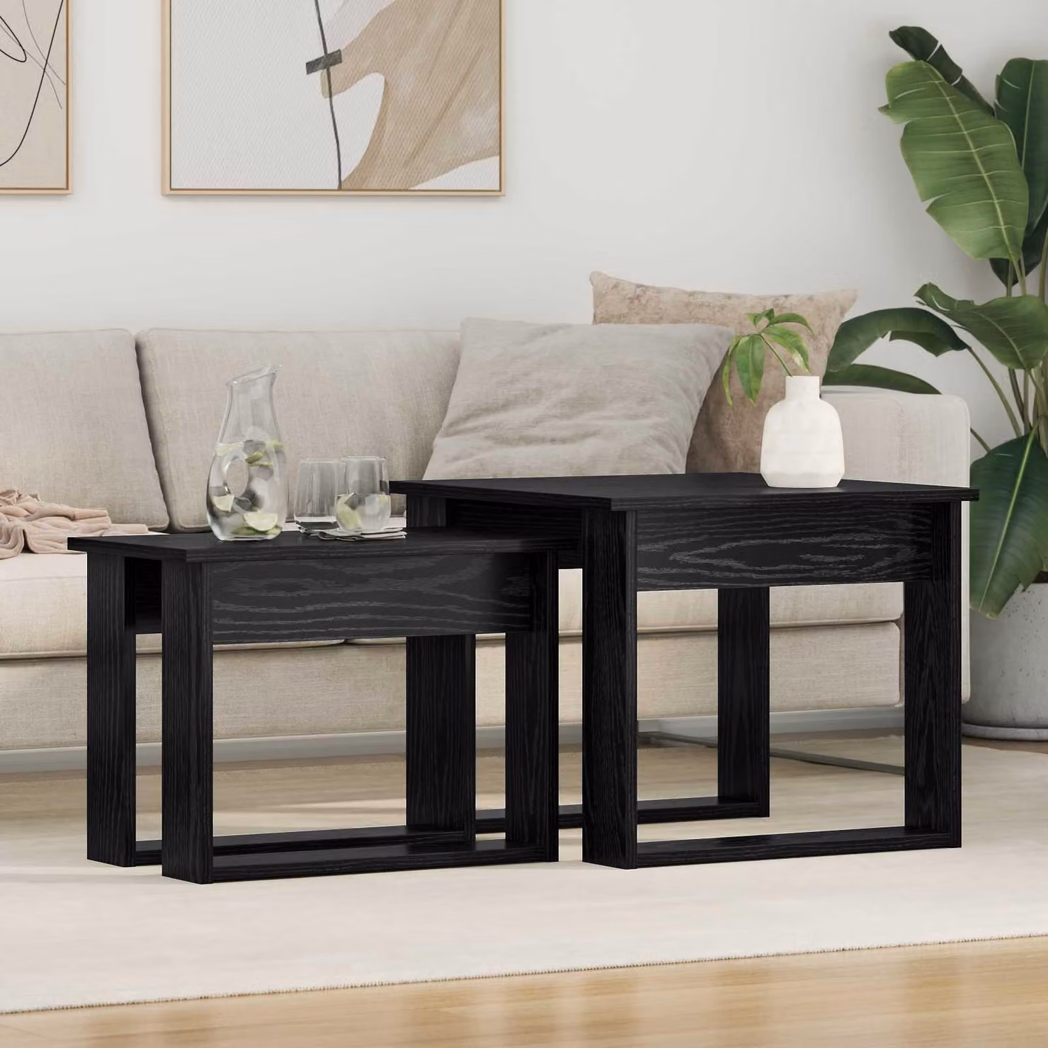 Maison Exclusive - Set di 2 tavolini da caffè, finitura effetto legno di quercia nero, dimensioni 50 x 52 x 42 cm