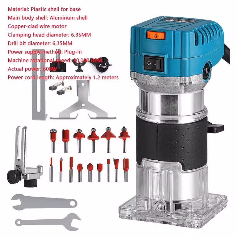 Fresatrice a colonna elettrica per legno - Modello A - 2000 W - 30000 giri/min - Con mandrino per trapano - 6,35 mm - Ideale per lavorazione del legno, fresatura e incisione