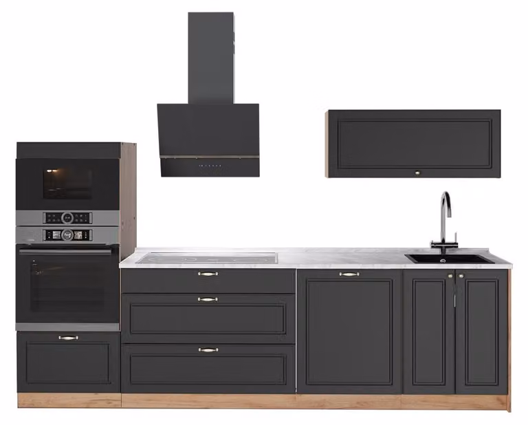 Cucina componibile Vicco Fame-Line Oro-antracite rustico/Rovere dorato 280 cm, PL Marmo, Model 64680