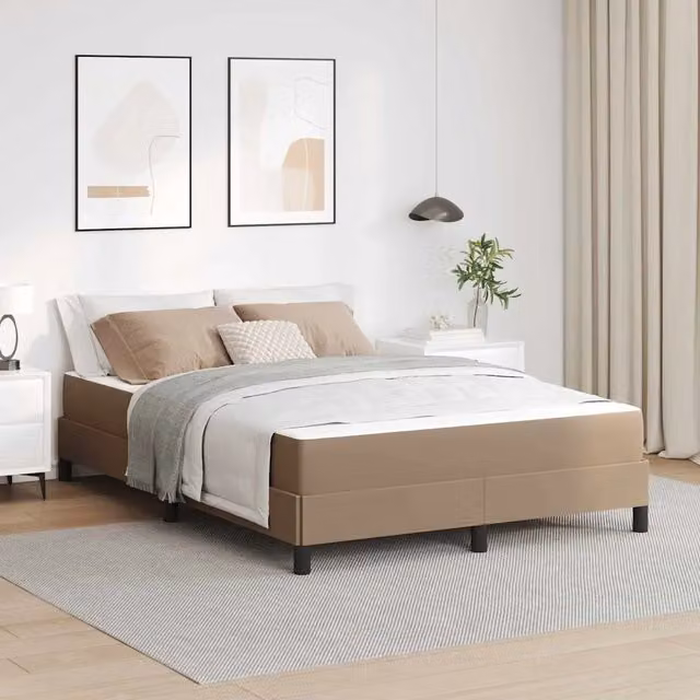 Letto matrimoniale moderno vidaXL in tessuto beige con struttura in legno e doghe, L: 160 cm, P: 200 cm, H: 203 cm
