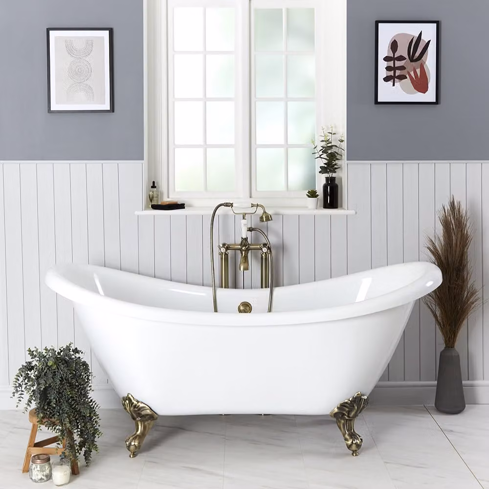 Vasca da Bagno Centro Stanza a Doppio Schienale con Piedini Oro Spazzolato 1750 x 680mm - Legend