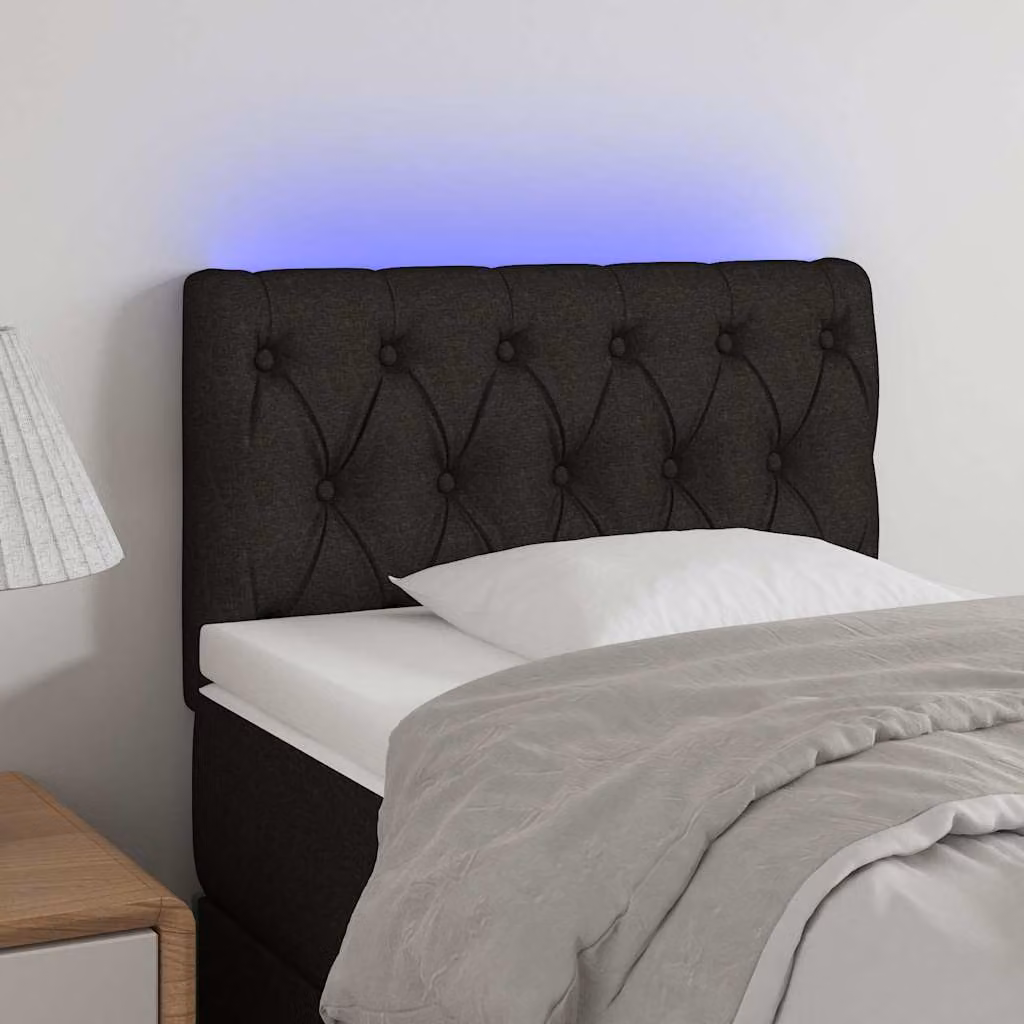 Testiera per letto vidaXL in tessuto nero con illuminazione LED e porta di ricarica USB, L: 80 cm, P: 7 cm, H: 78-88 cm