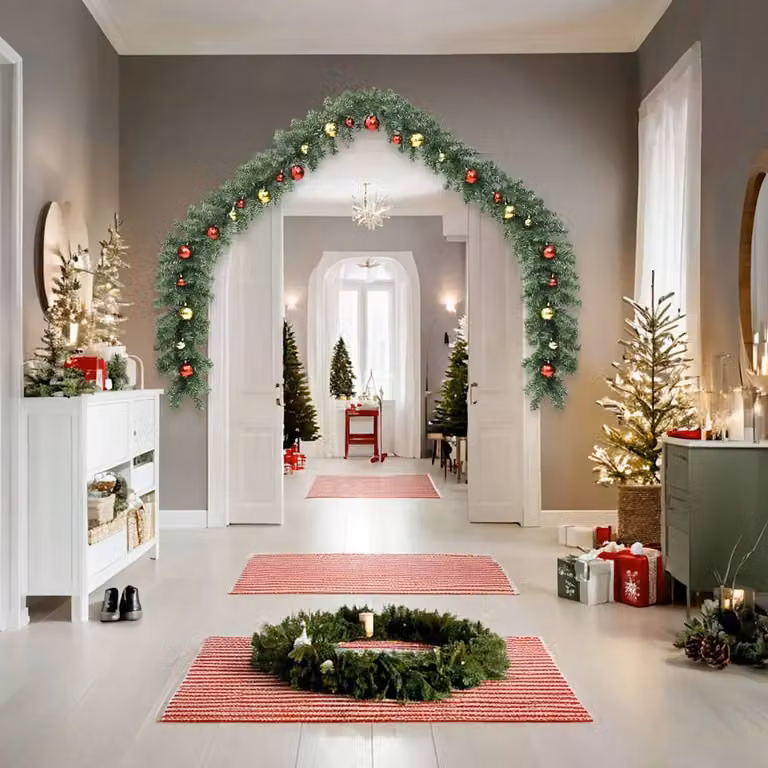 Ghirlanda di Natale vidaXL decorata con palline e luci LED bianco caldo, colori verde, oro e rosso, lunghezza 10 m