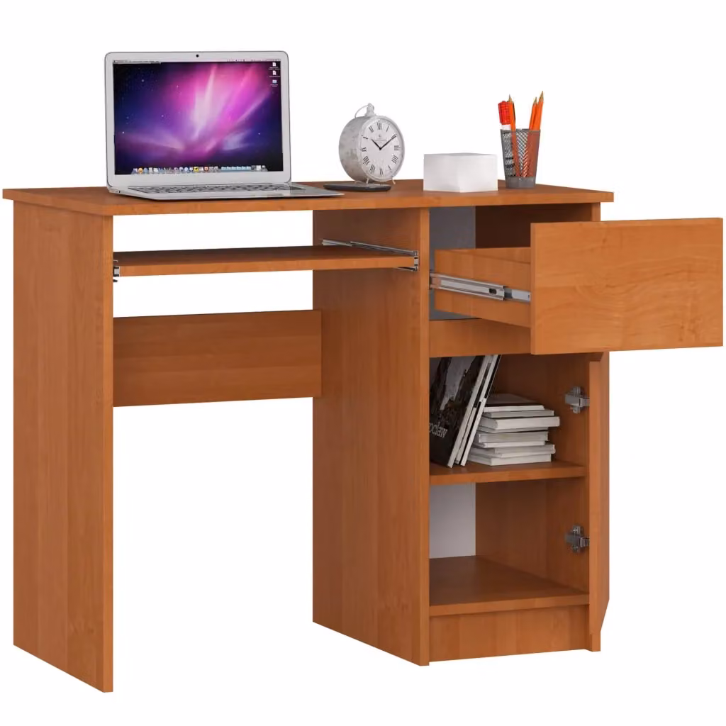 Scrivania per computer AKORD PIKSEL colore marrone con 1 anta e 1 cassetto, L: 90 cm, P: 50 cm, H: 77 cm – 2