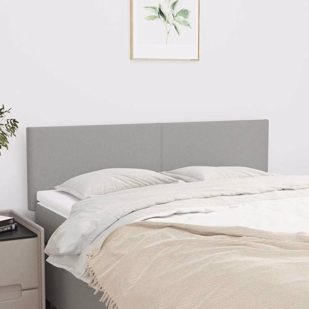 Testiera per letto vidaXL in tessuto grigio chiaro con pannello imbottito, L: 144 cm, P: 5 cm, H: 78-88 cm