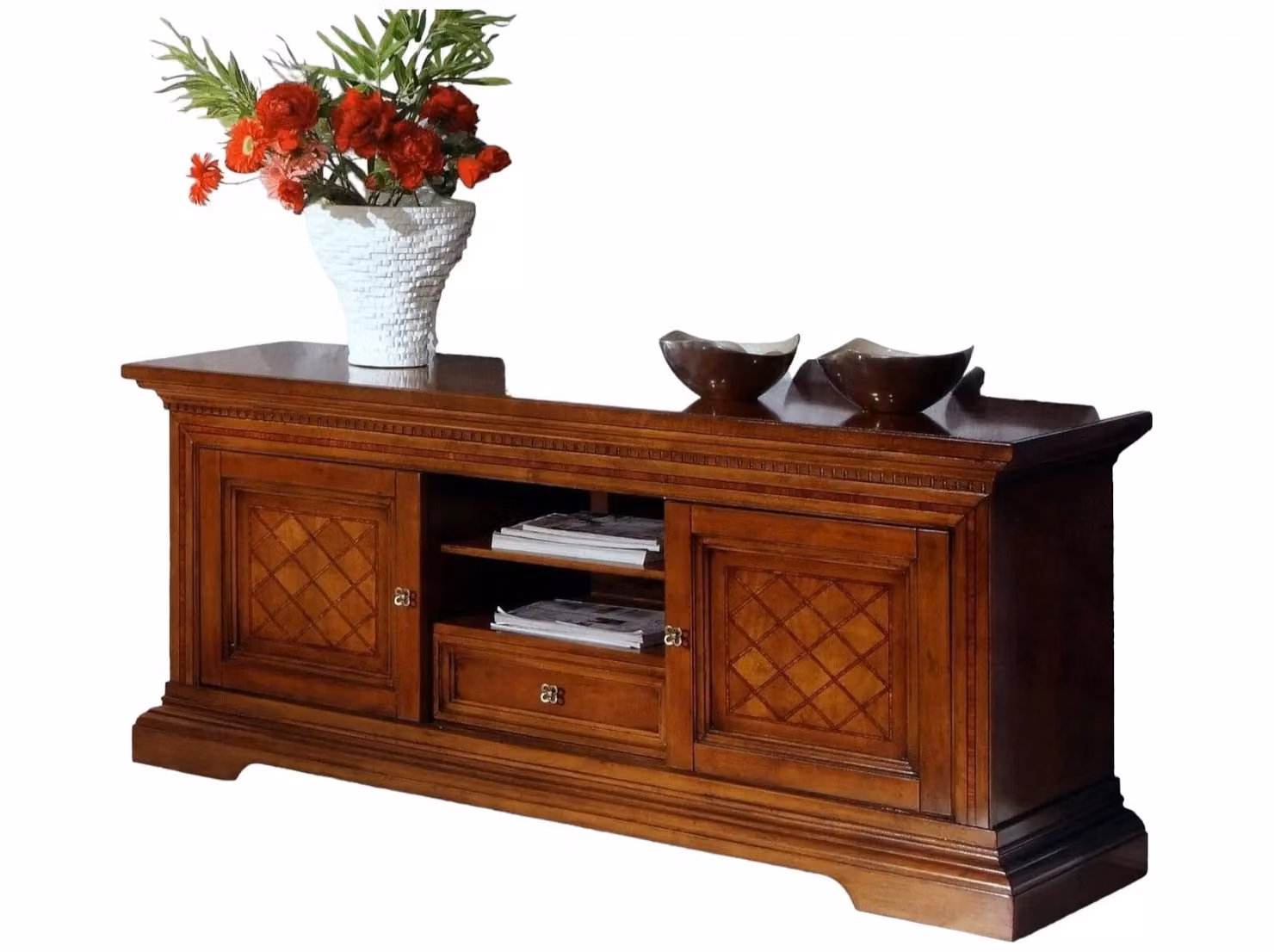 Porta TV in legno noce bassano con 2 ante scorrevoli di Mobili 2G, colore marrone, L: 169 cm, P: 53 cm, H: 75 cm – 1