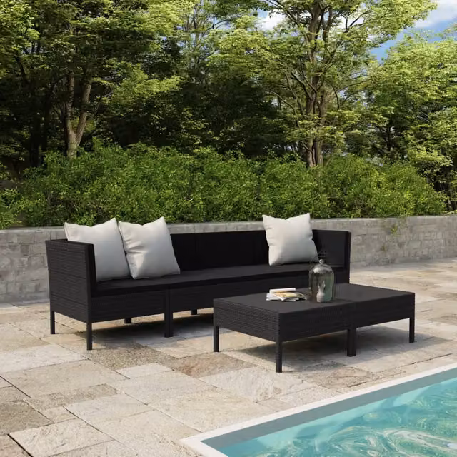 Set Divani da Giardino 6 pz con Cuscini in Polyrattan Nero 3056983