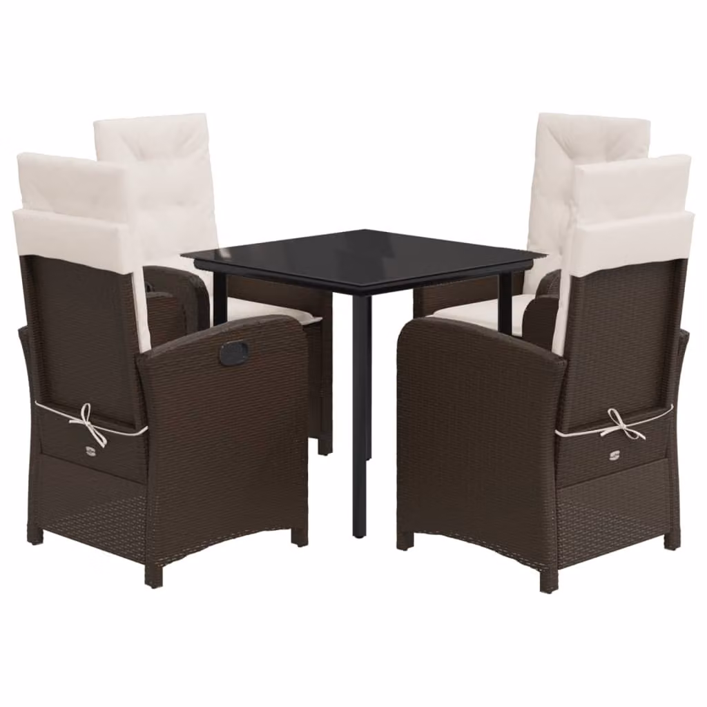 Set da Pranzo da Giardino 5pz con Cuscini in Polyrattan Marrone