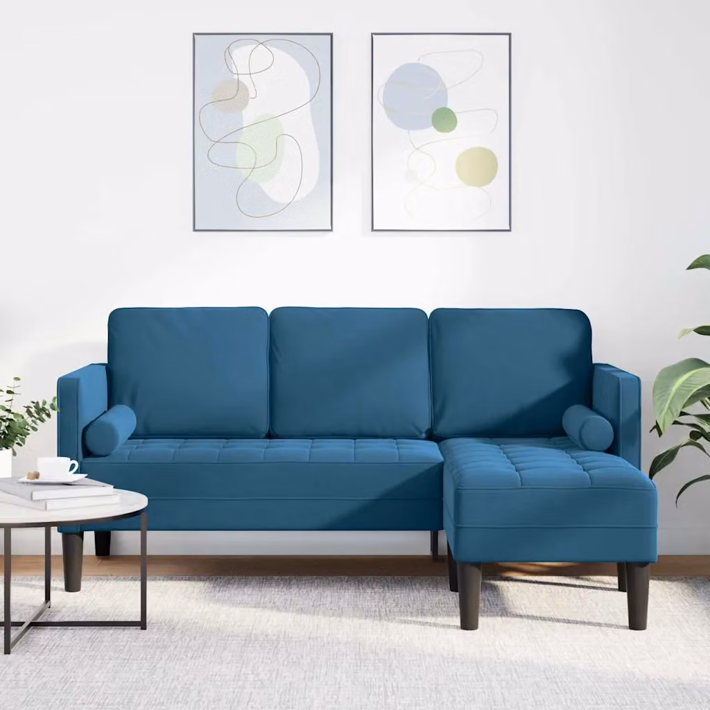 Set di divani ad angolo vidaXL in tessuto blu con cuscini inclusi