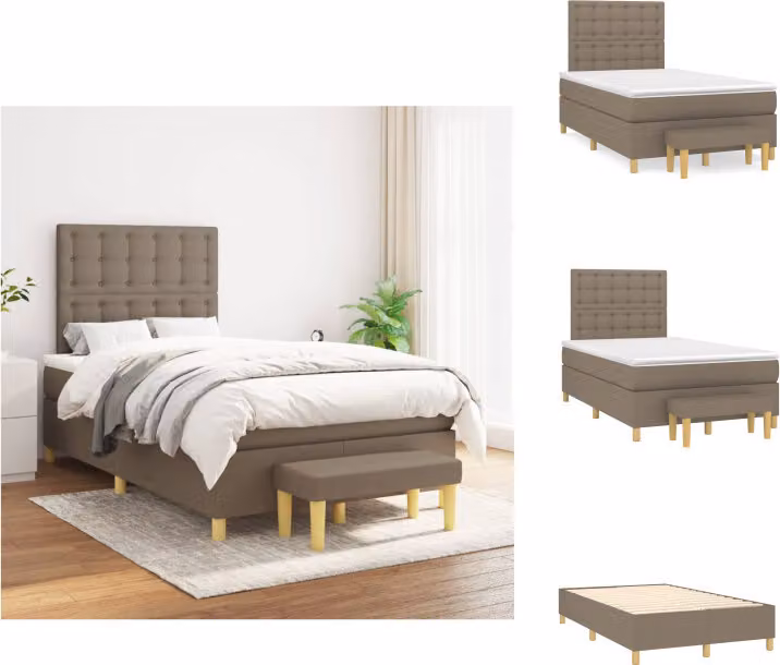 vidaXL Letto a molle con materasso in tessuto taupe 120x200 cm - Letti & strutture letto