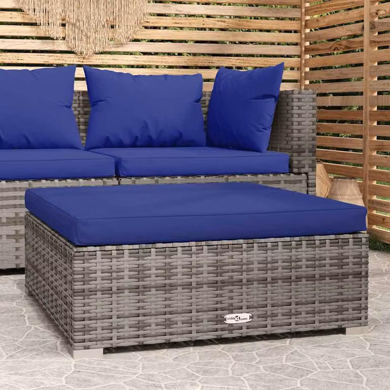 vidaXL Poggiapiedi da Giardino in Polyrattan con Cuscino Grigio L: 70 cm, P: 70 cm, H: 30 cm