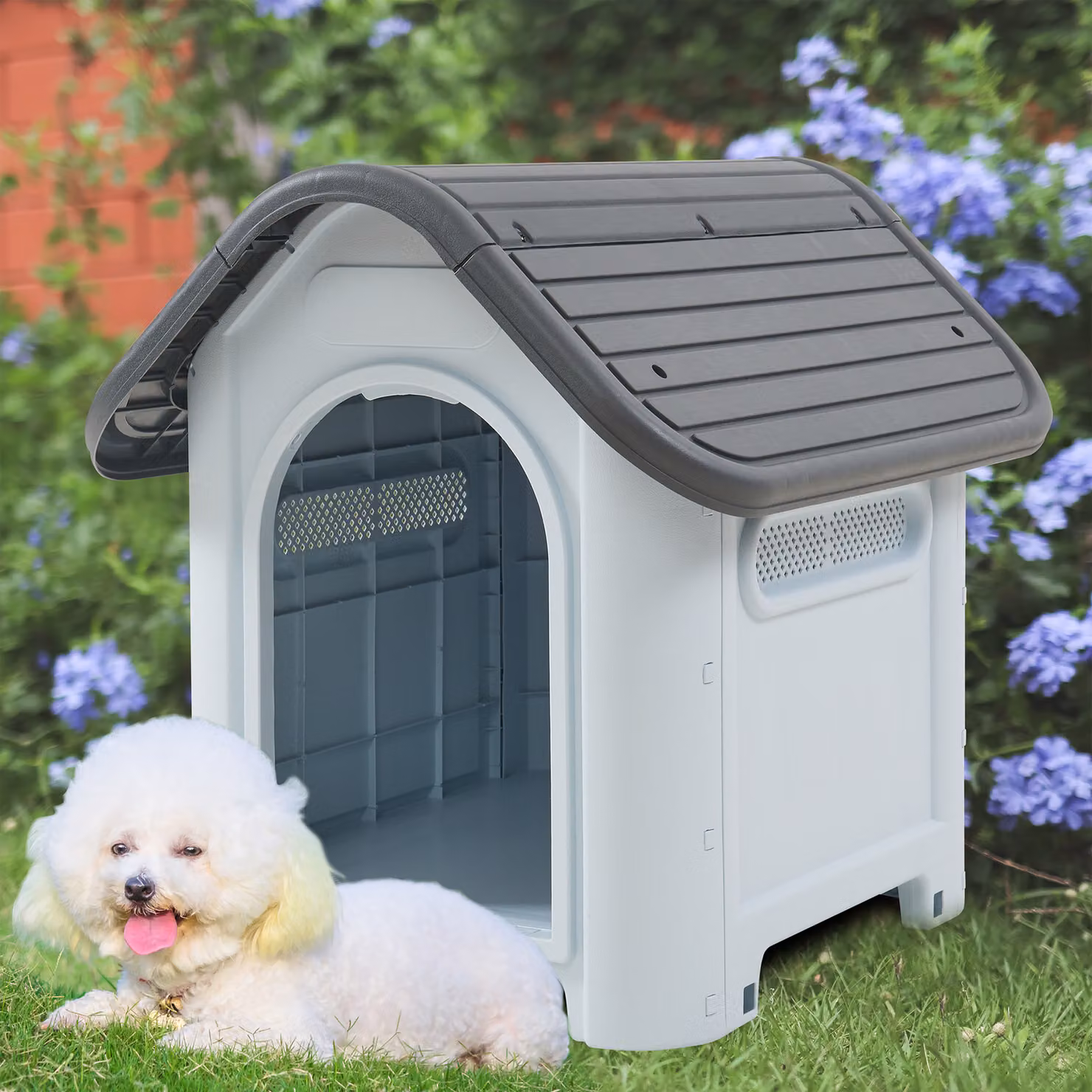 Cuccia per cani 'Bello' 75 x 59 x 66 cm in plastica bianco/grigio