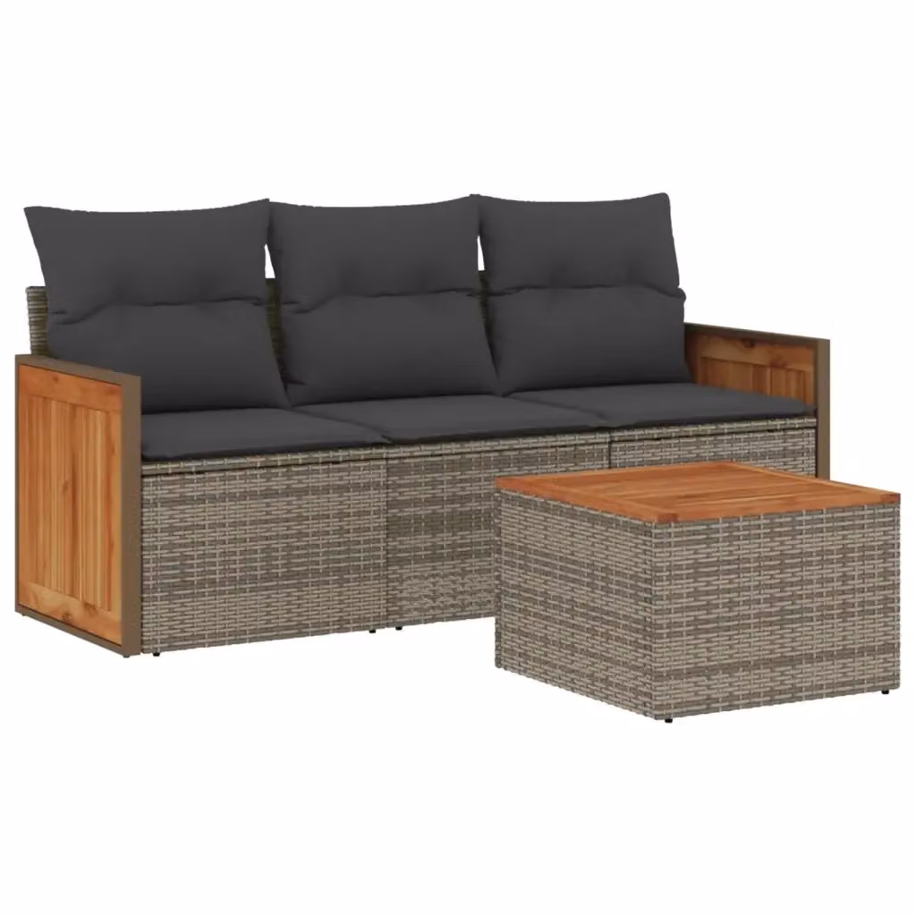 vidaXL Set Divani da Giardino 4 pz con Cuscini e Tavolino, Polyrattan e Acciaio Grigio – 2