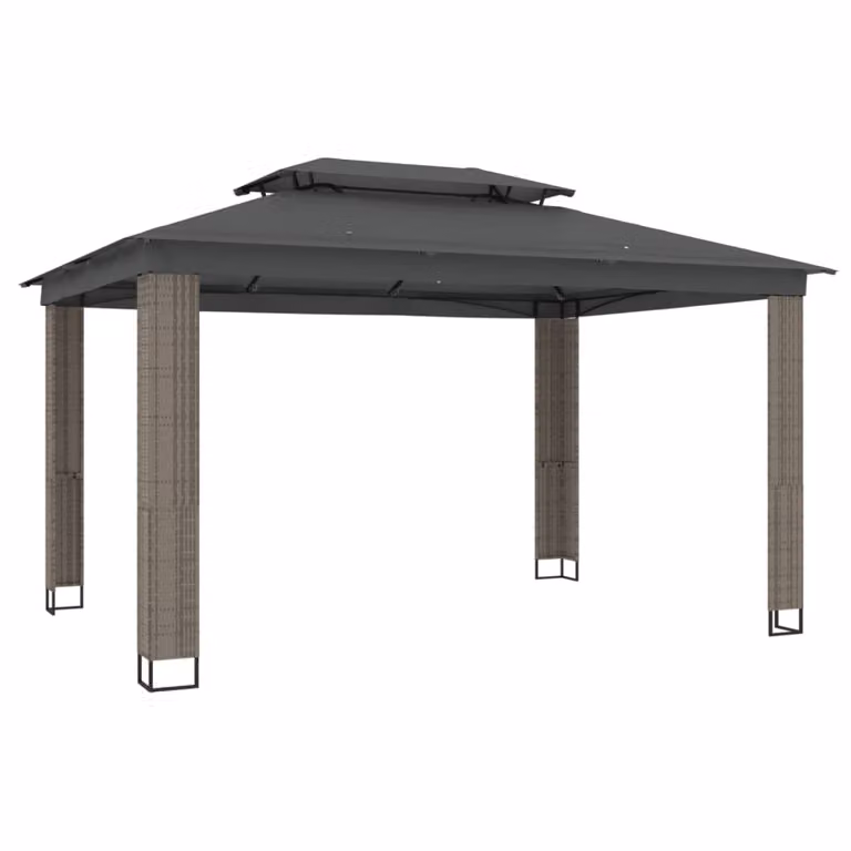 Gazebo con Tetto Doppio Antracite 3,94x2,96 m in Acciaio