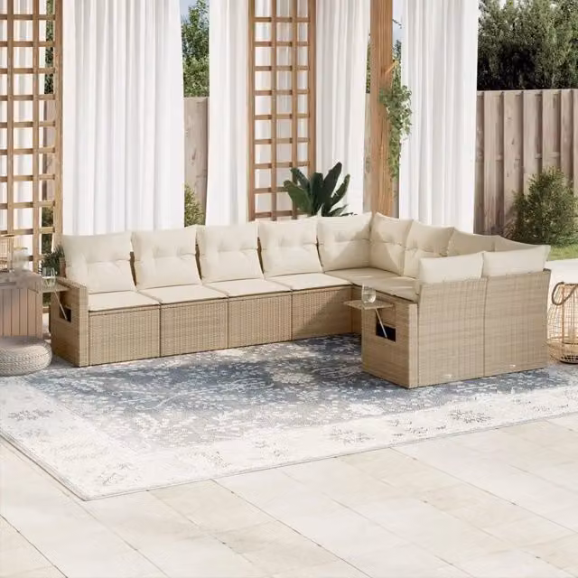 Set Divano da Giardino Moderno VIDAXL in Polyrattan con Cuscini Beige 9 Pezzi