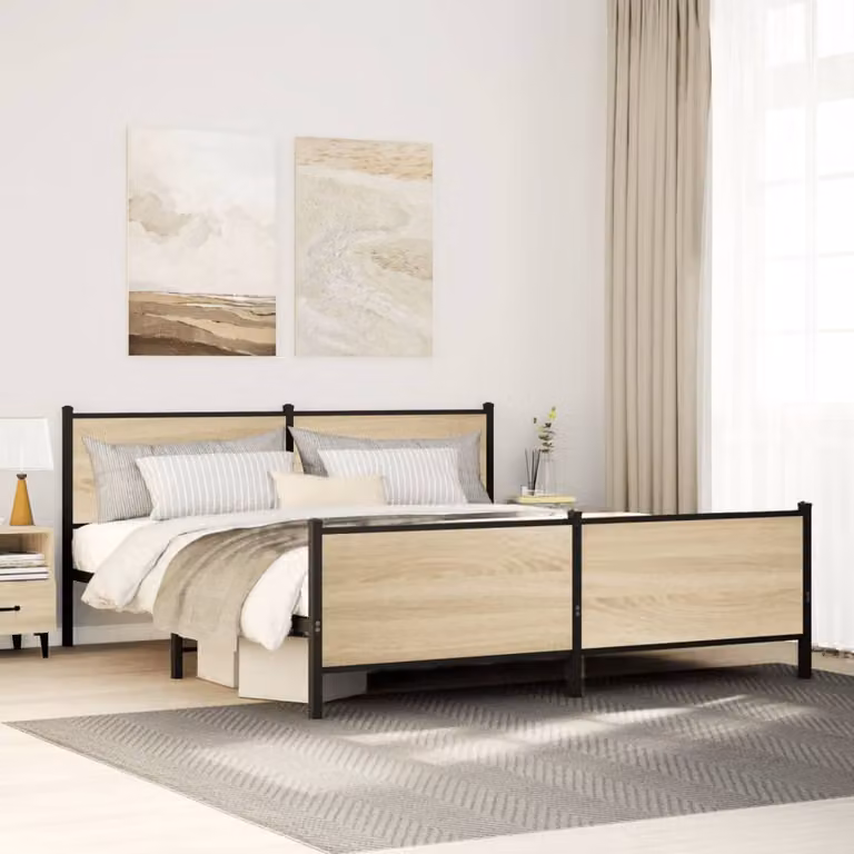 vidaXL Giroletto in Metallo e Legno Rovere Sonoma Marrone L: 198 cm, P: 207 cm, H: 91,5 cm