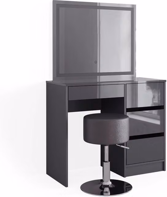 Tavolo da toeletta Sherry Antracite 90 cm con specchio LED e sgabello Vicco