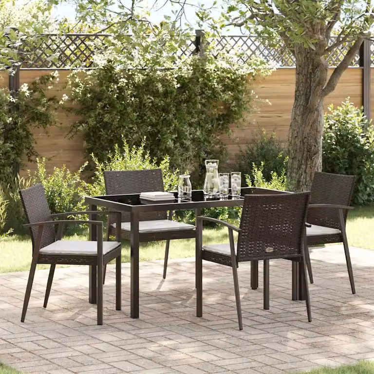 Set da Pranzo per Giardino e Terrazza vidaXL in Polyrattan 5 Pezzi Marrone e Nero
