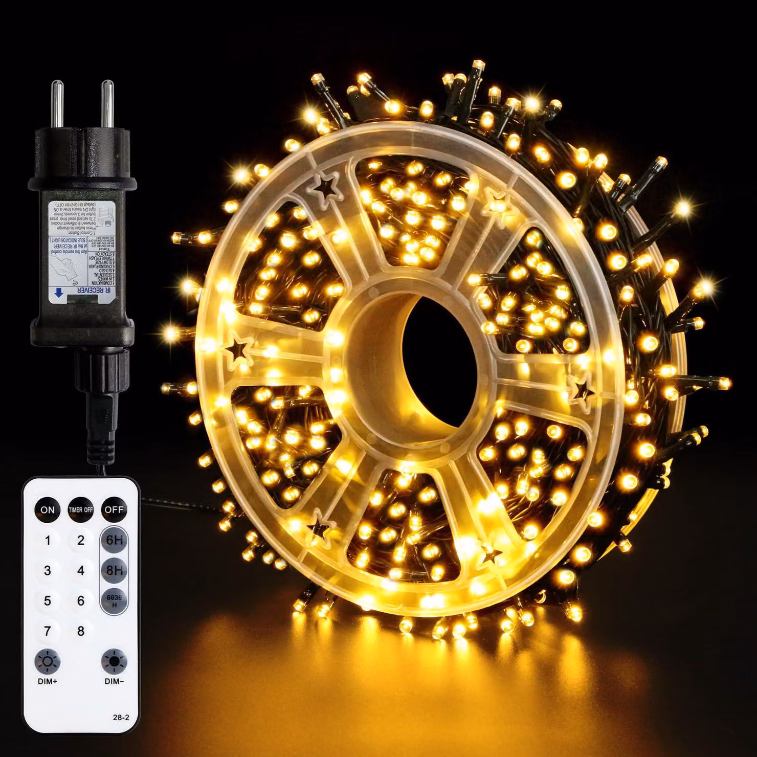 Catena luminosa a LED, 30 metri, 300 LED bianco caldo, grado di protezione IP44, dimmerabile