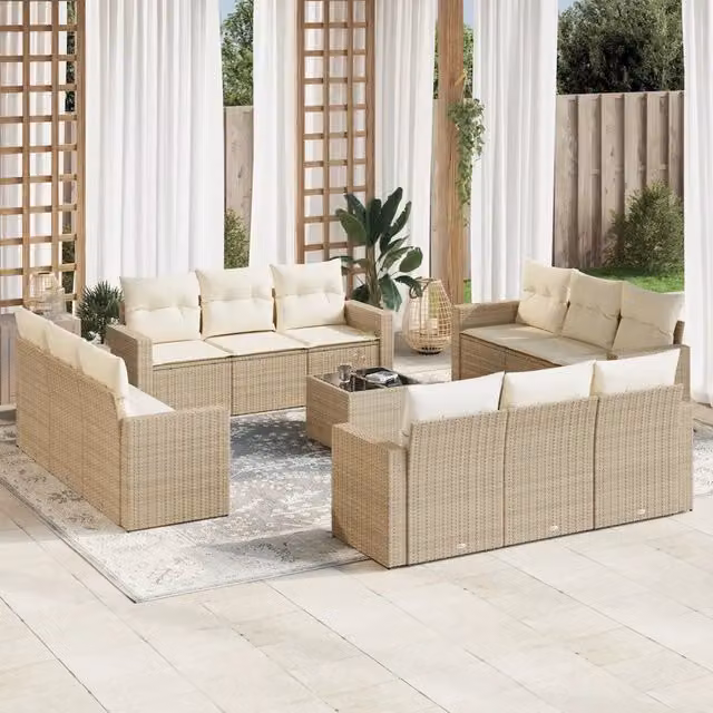 Set Divano da Giardino VIDAXL in Polyrattan a Forma di U con 13 Cuscini Beige – 1