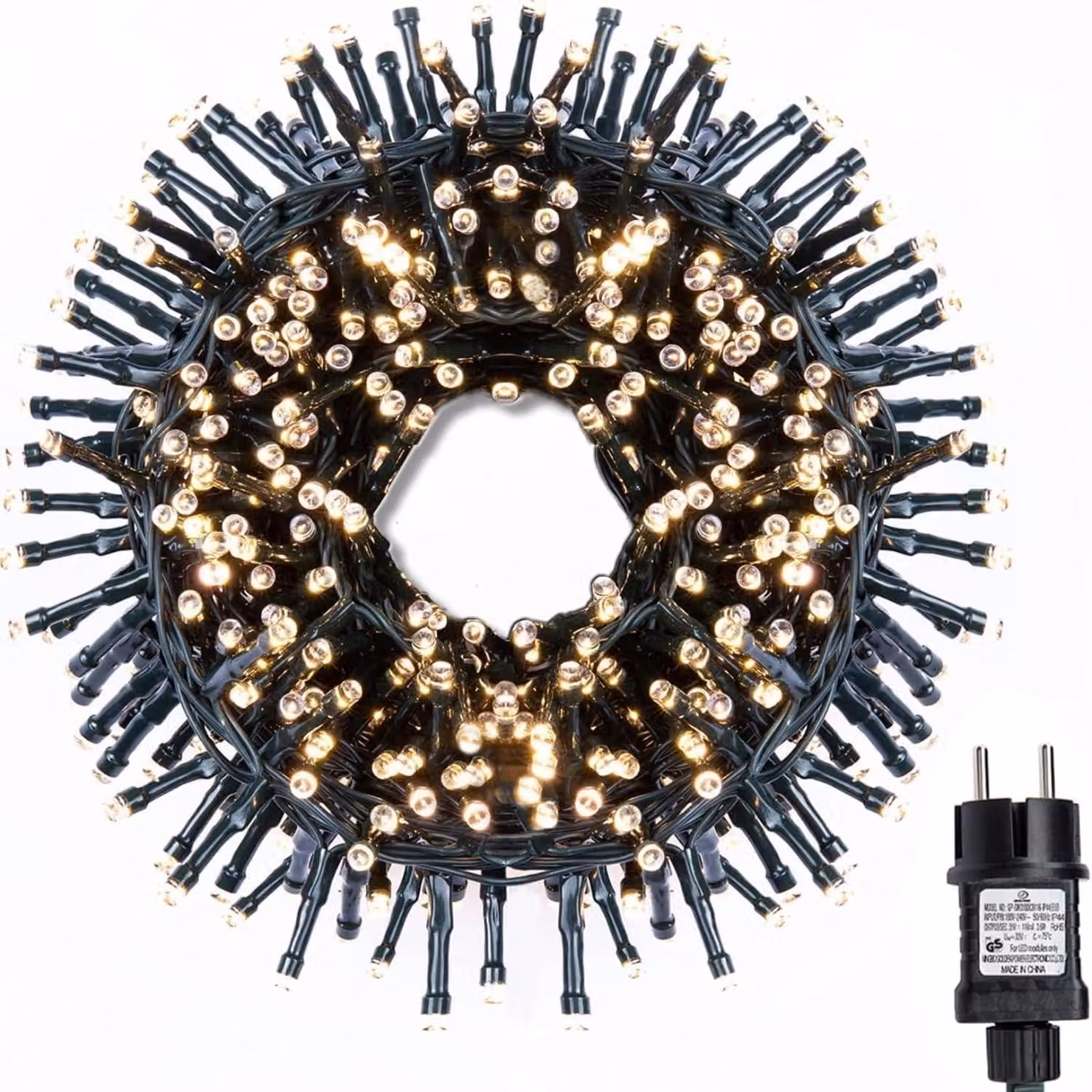 Catena luminosa con 300 LED, luce bianco caldo, lunghezza 11 metri, grado di protezione IP44, adatta per interni ed esterni, ideale per matrimoni