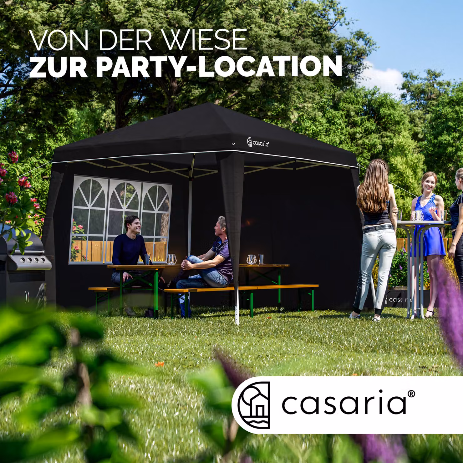 Gazebo pieghevole Casaria nero con pareti laterali e finestre, L: 300 cm, P: 300 cm, H: 250 cm – 3