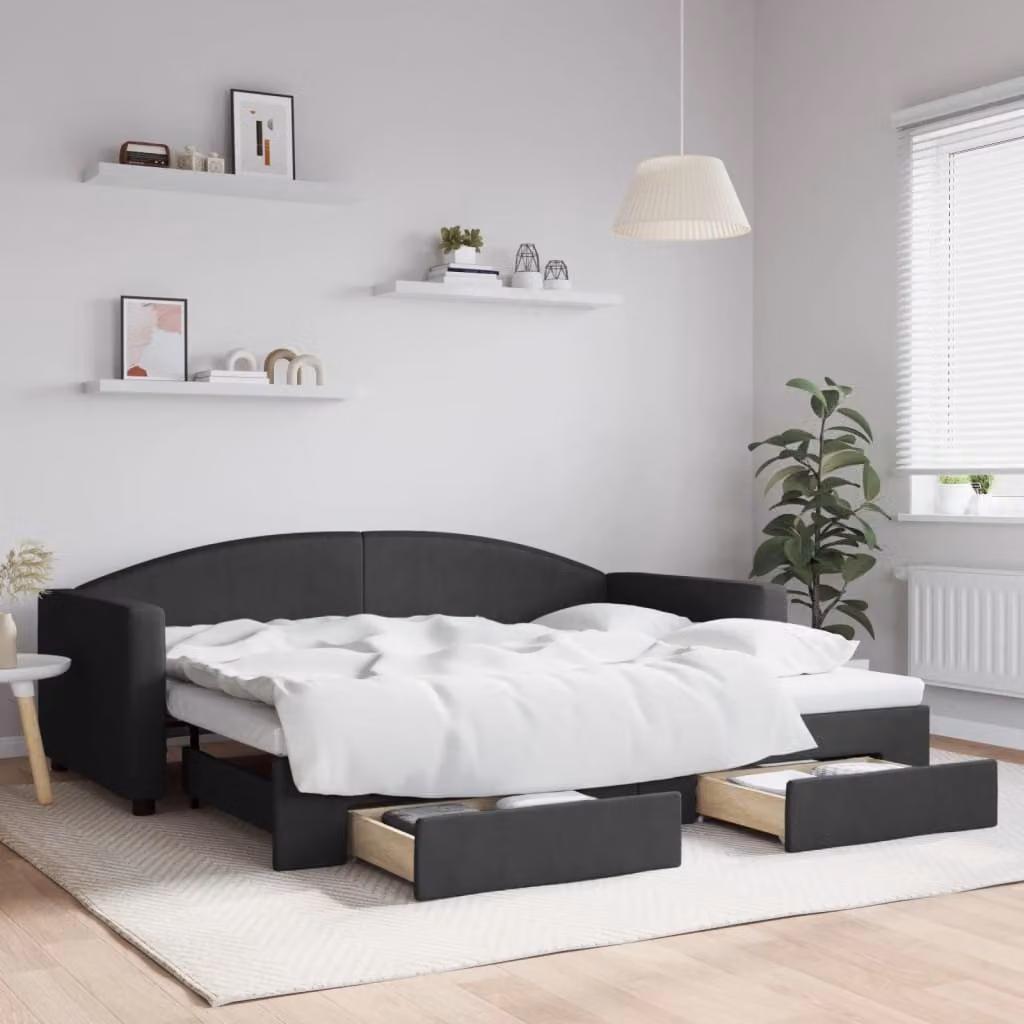 Maison Exclusive - Divano letto estraibile con cassetti, nero, 90x200 cm, rivestimento in tessuto