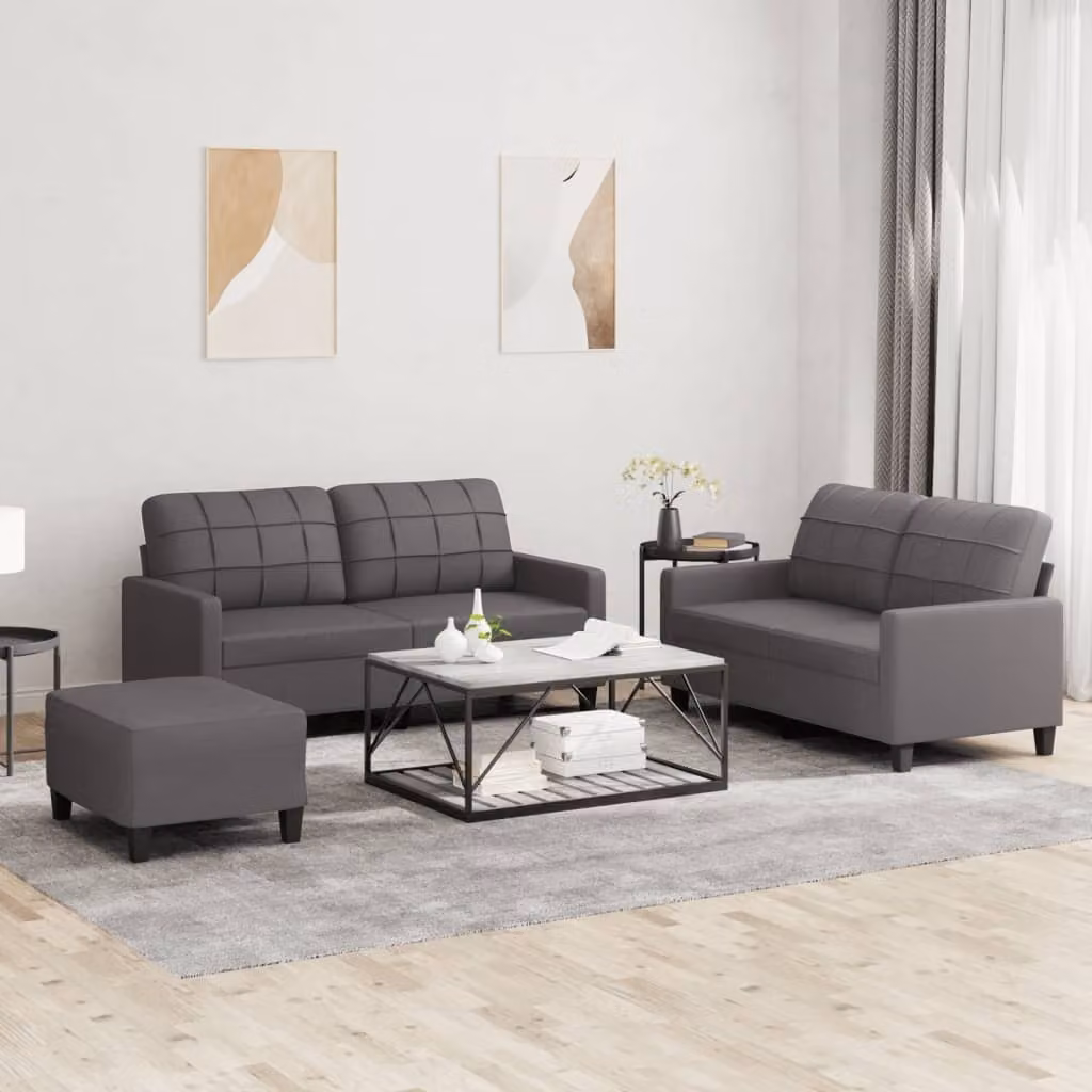 Maison Exclusive - Set divano 3 pezzi con cuscini, grigio, ecopelle