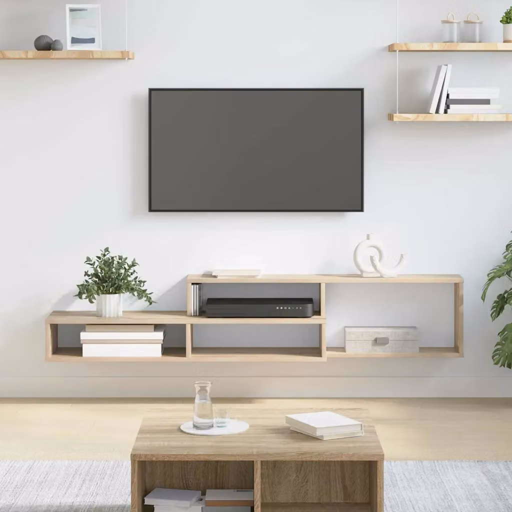 Supporto per TV da parete moderno vidaXL in legno ingegnerizzato grigio e beige L 150 cm, P 25 cm, H 28,5 cm