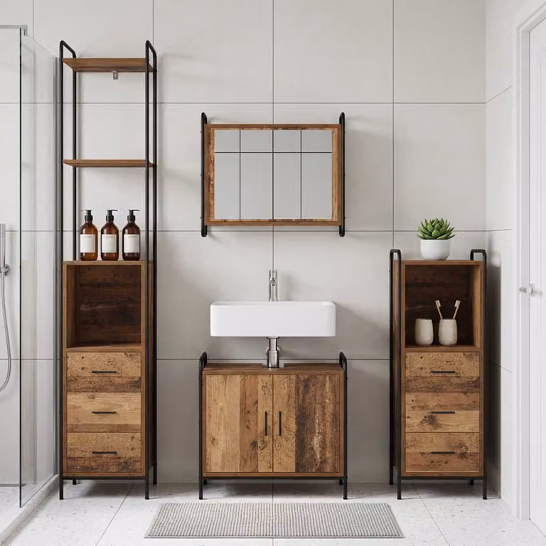 vidaXL Set di Armadi da Bagno 4 pz Legno antico 40 x 36 x 200,5 cm