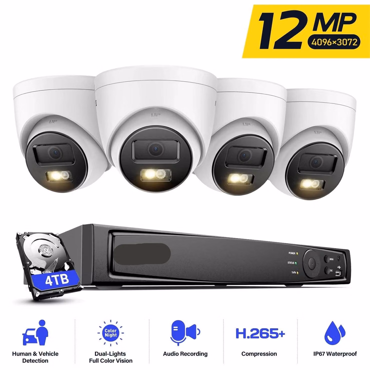 Sistema di videosorveglianza - Telecamere di sicurezza - Telecamera di sicurezza - Monitoraggio video - Con visione notturna - 12MP