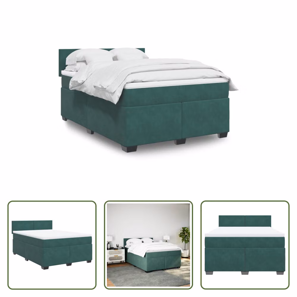 The Living Store Letto a molle con materasso verde scuro 140x190 cm in velluto