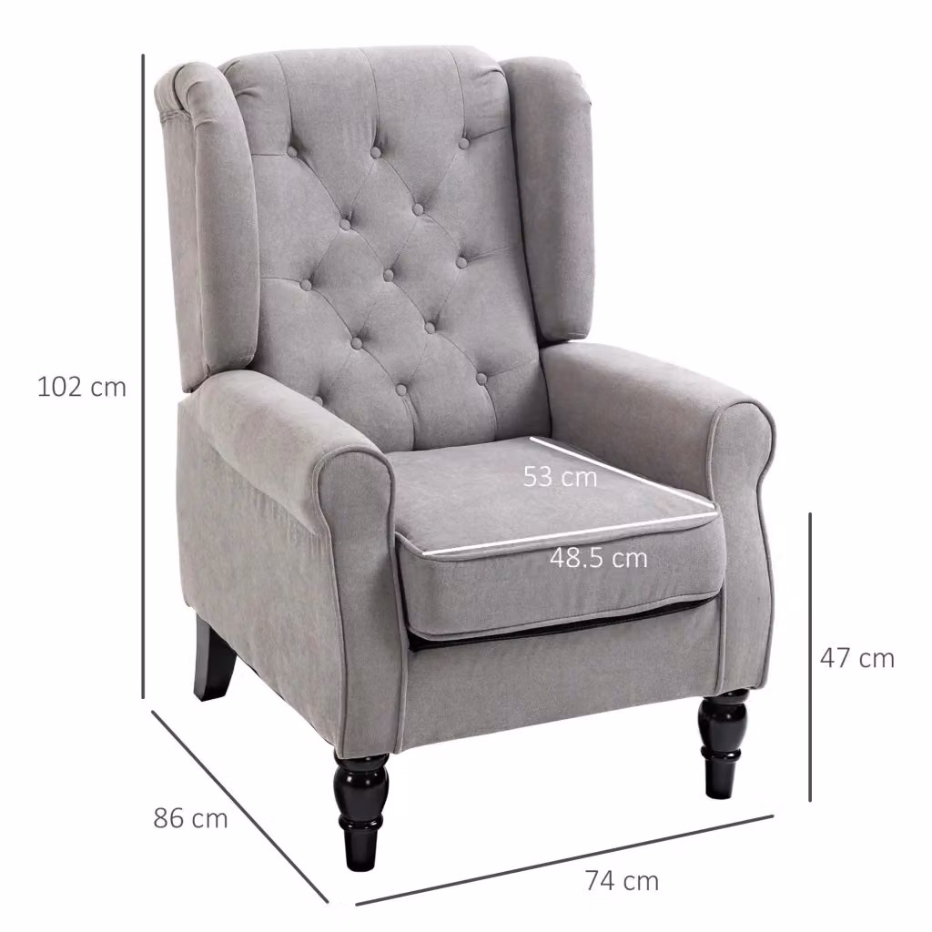 Poltrona relax WISHDOR grigia con schienale alto e piedini in legno laccato, L: 74 cm, P: 86 cm, H: 102 cm – 2